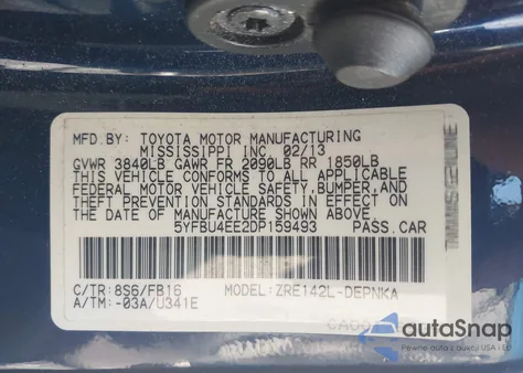 2013 Toyota Corolla Le from USA, damaged, VIN 5YFBU4EE2DP159493